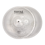 Total Percussion 14-inch silver hi-hat cymbals, sound reduction pair, showing the front view of the single cymbals on a stand.