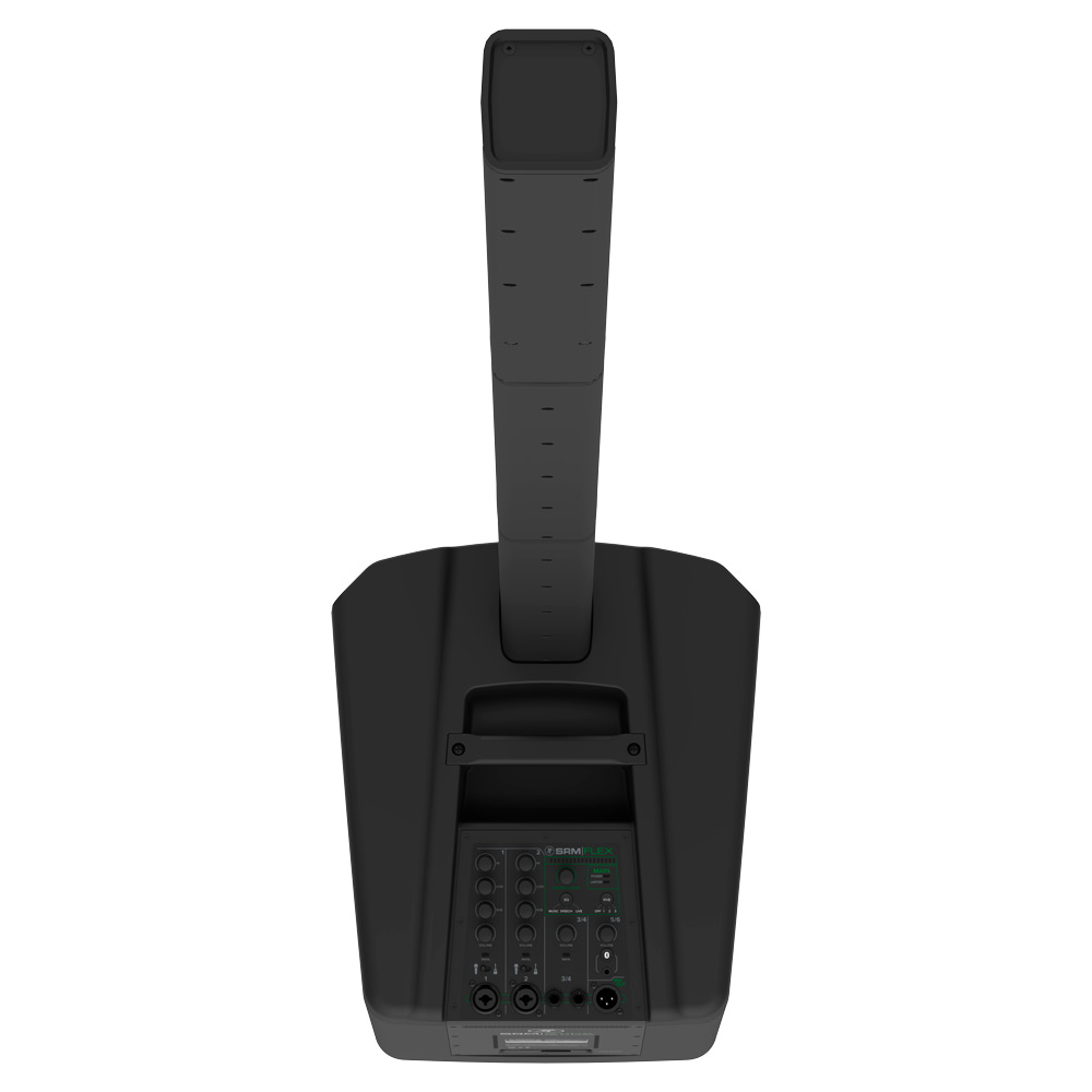 Mackie SRM-Flex portable column PA speaker system with adjustable height and multiple speaker modules, designed for versatile sound.