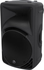 Mackie SRM450V3 12-inch powered PA speaker with speaker grille and control panel, designed for professional sound reinforcement.