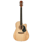 Maton SRS60c dreadnought cutaway acoustic guitar in natural satin finish, showcasing its body and fretboard.