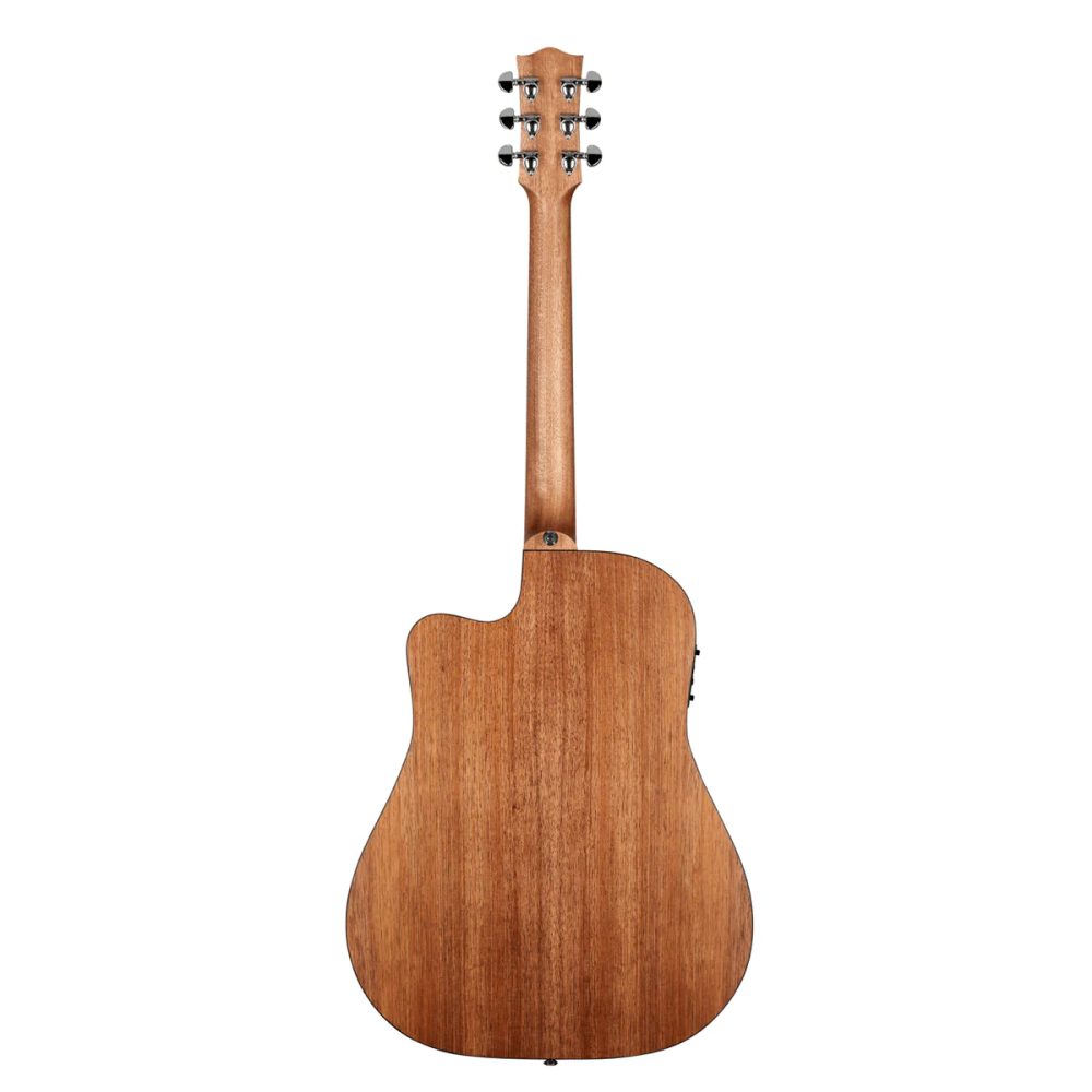 Maton SRS70c dreadnought cutaway acoustic guitar with pickup in natural satin finish, showing the guitar's body and fretboard.