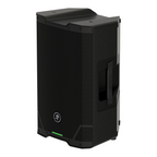 Mackie SRT210 10-inch 1600W professional powered loudspeaker with grille and control panel visible.
