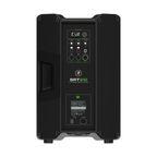 Mackie SRT210 10-inch professional powered loudspeaker with 1600W output, shown from a side angle with control panel visible.