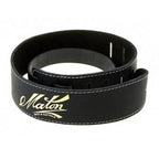Maton black 2.5-inch soft suede padded guitar strap with adjustable length and comfortable design.