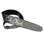 Black leather Cole Clark guitar strap with adjustable length and sturdy design, suitable for acoustic and electric guitars.