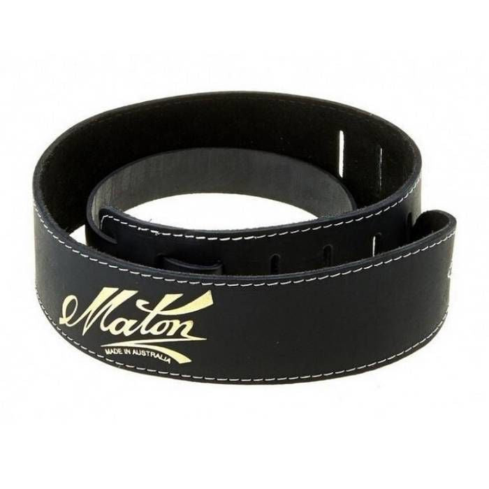 Maton 2.5-inch black soft suede padded guitar strap with comfortable design for acoustic and electric guitars.
