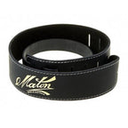 Maton 2.5-inch black soft suede padded guitar strap with comfortable design for acoustic and electric guitars.