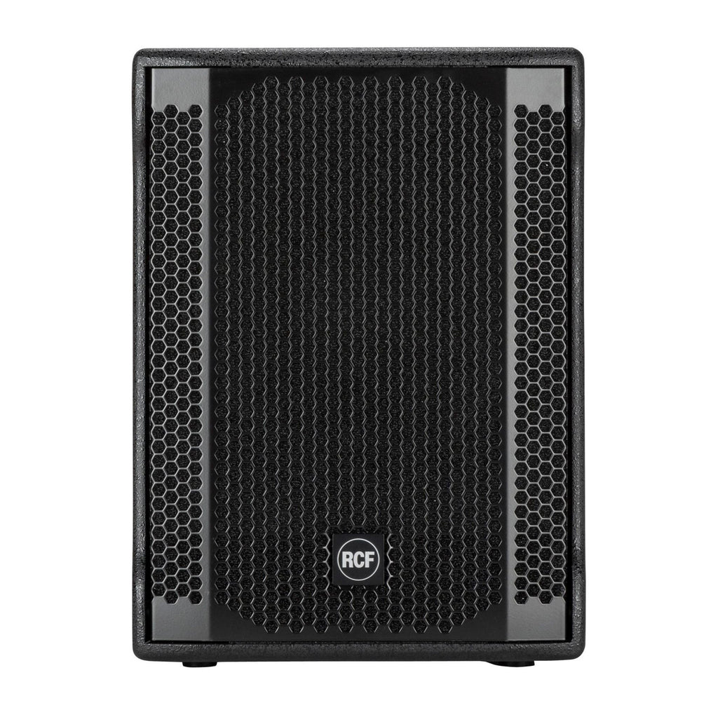RCF SUB 702-AS MK2 12-inch powered subwoofer with black enclosure and control panel, designed for professional audio applications.