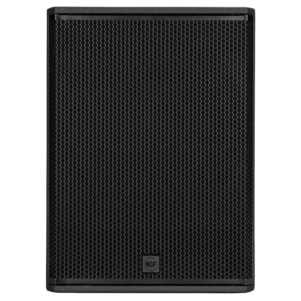 RCF SUB708ASMK3 18-inch powered subwoofer showing its front grille and control panel for high-performance sound reinforcement.