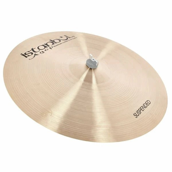 Istanbul Agop Istanbul 18-inch Traditional Suspended Crash cymbal displayed on a stand with a shiny, polished finish.