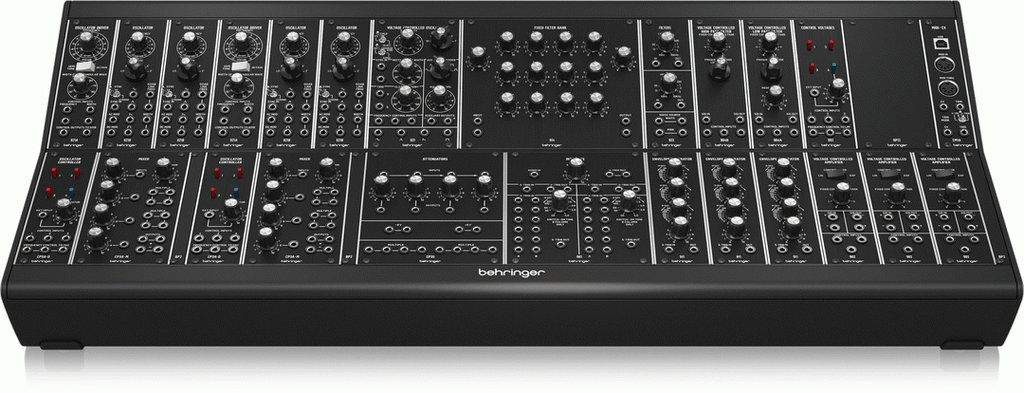 Behringer Rd-8 MkII analog drum machine synthesizer keyboard with control knobs and digital interface.