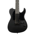 Spira T-407-MBK electric guitar in satin black with a sleek body and six strings, showcasing its modern design and hardware.