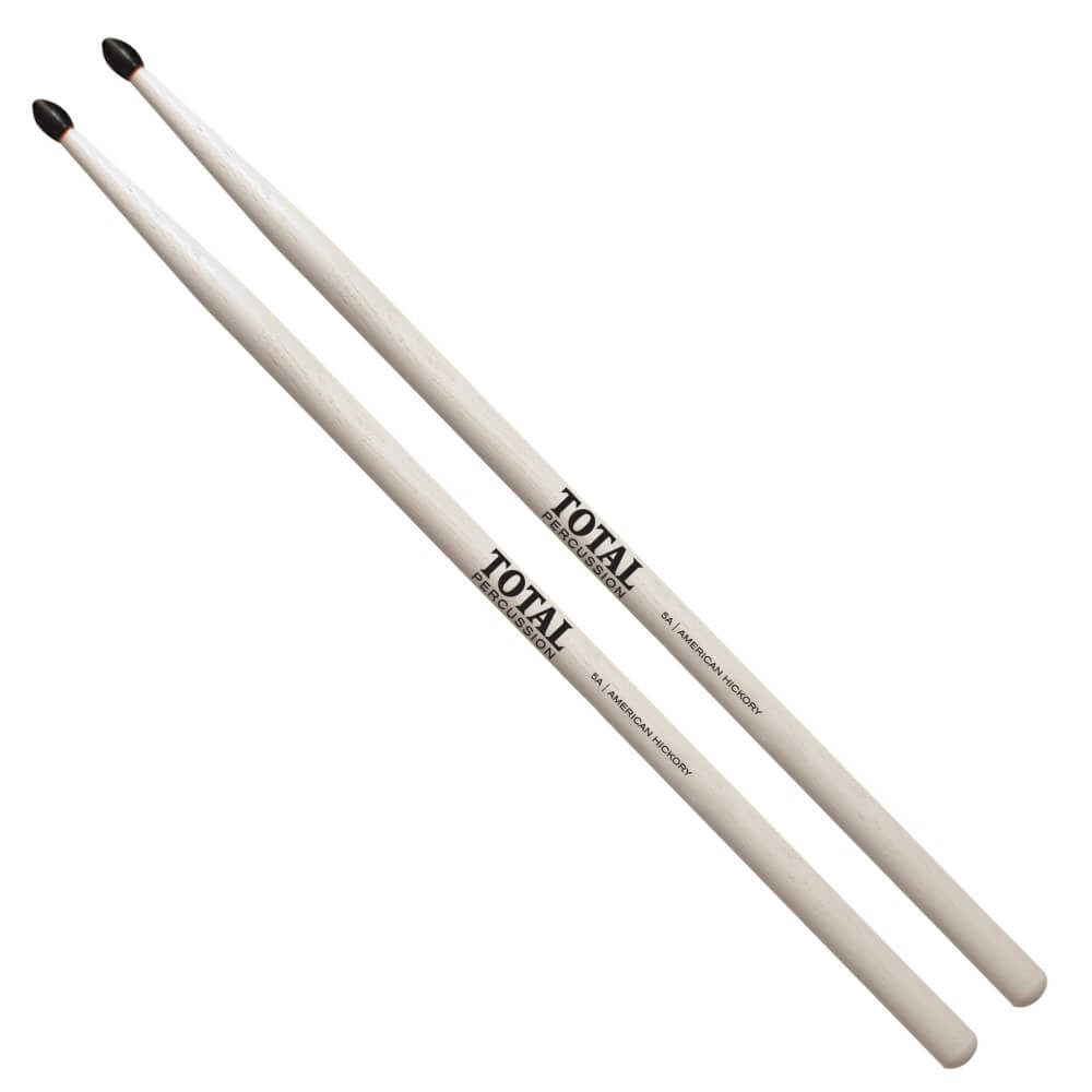 Total Percussion T5AN 5A nylon tip drumsticks with glow-in-the-dark features, designed for drummers and percussionists.