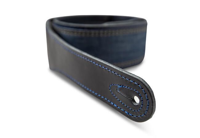Taylor Blue Denim 2.5 Embossed Logo Guitar Strap - Navy Leather Edges