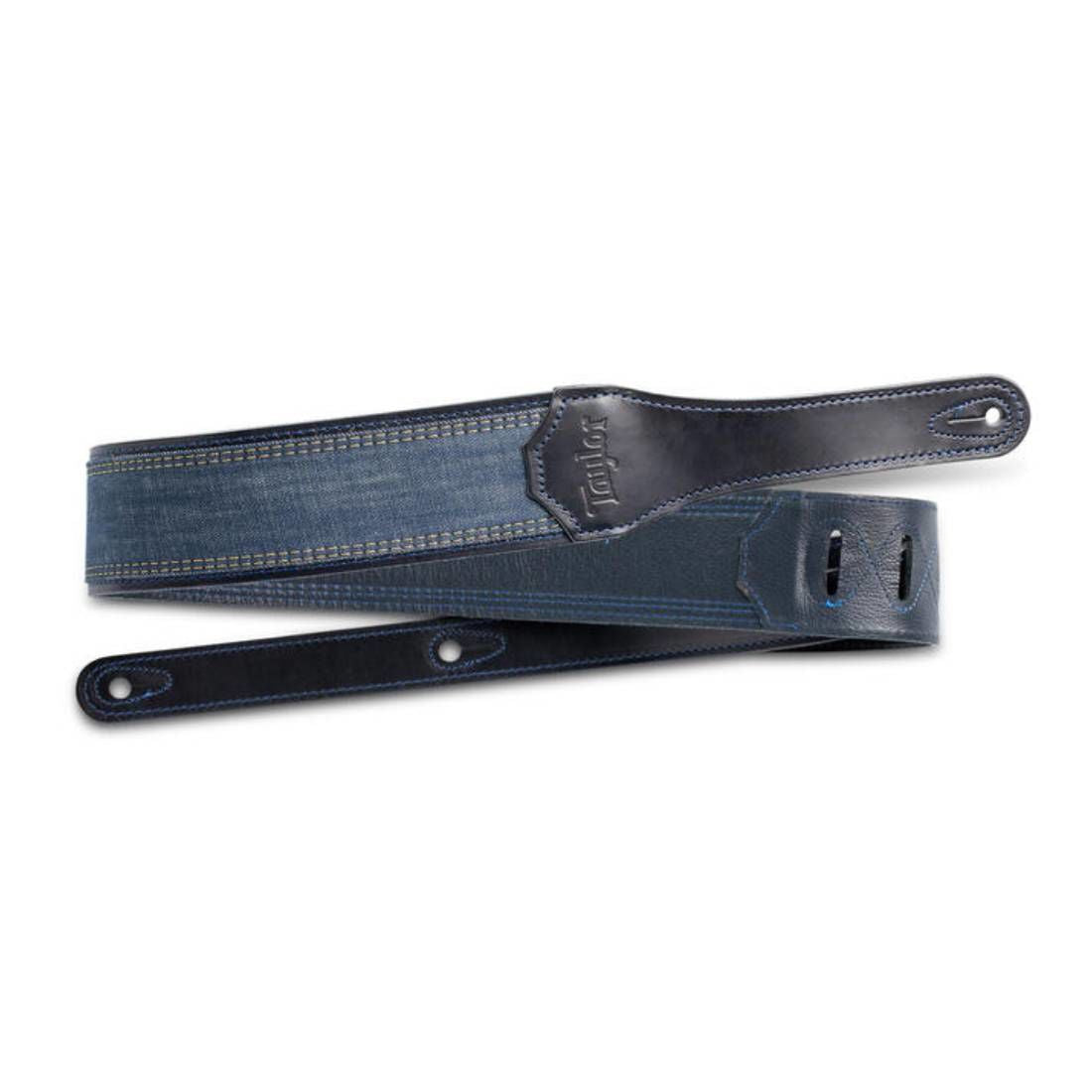 Taylor Blue Denim 2.5 Embossed Logo Guitar Strap - Navy Leather Edges