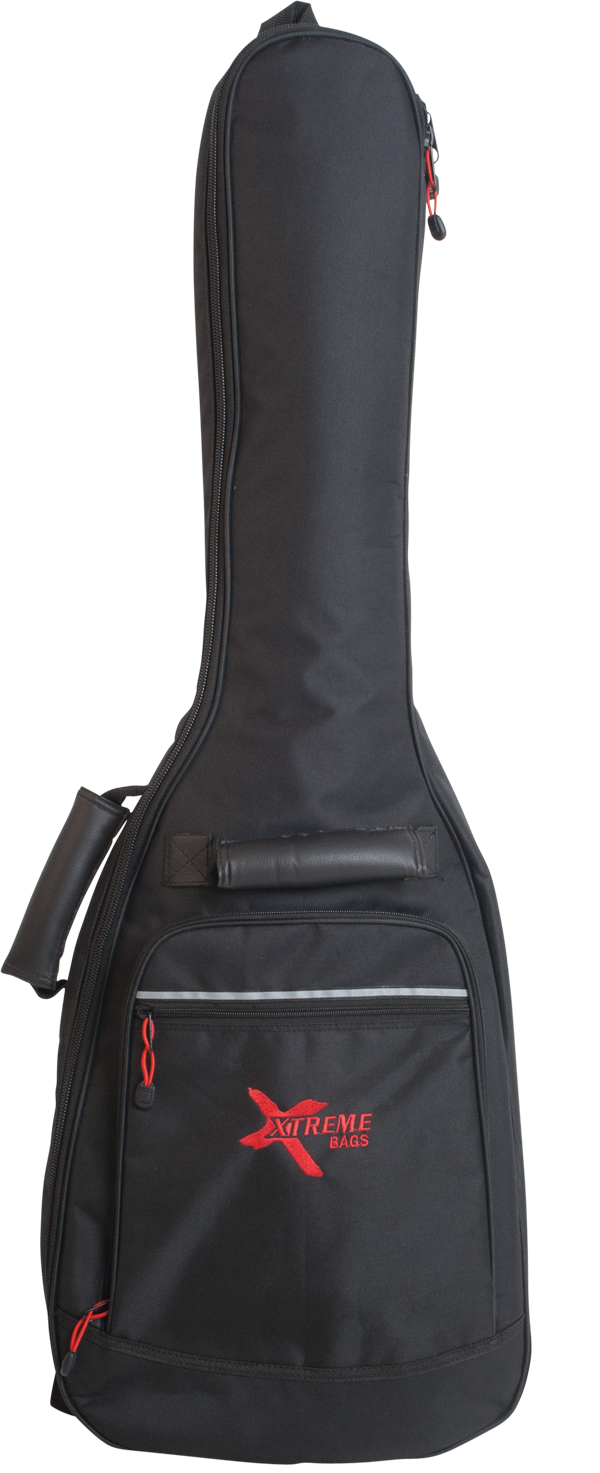 Xtreme electric guitar gig bag with padded straps and zipper compartments, designed for secure and comfortable transportation.