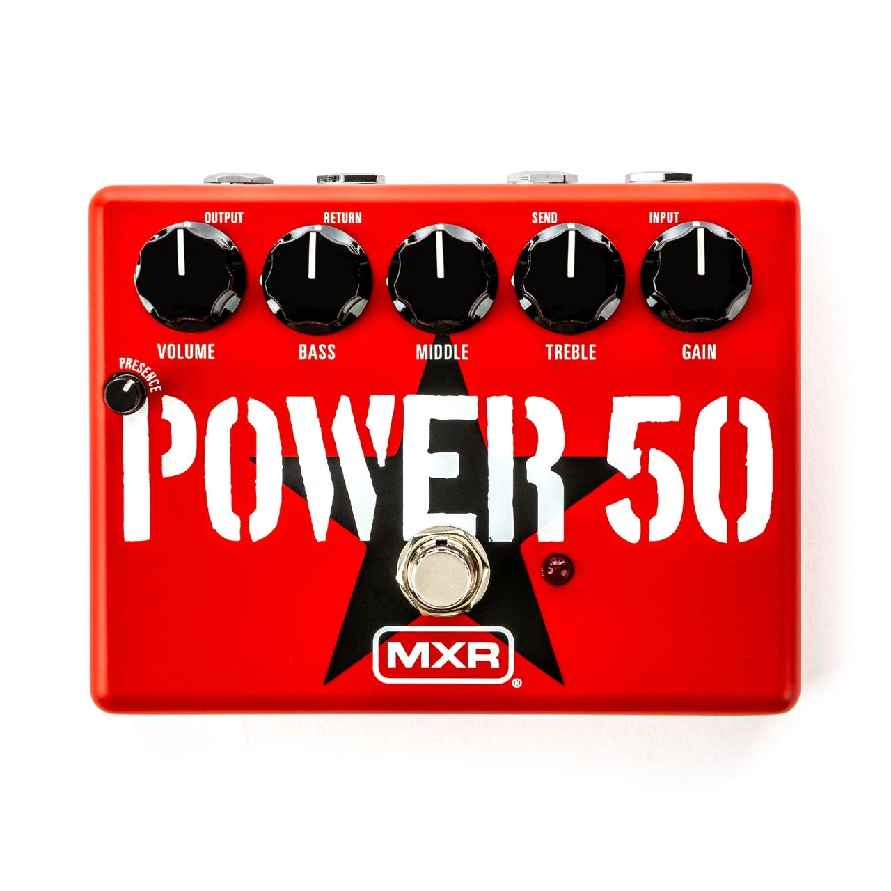MXR TBM1 Tom Morello Power 50 overdrive effects pedal with controls and logo, designed for guitar effects processing.