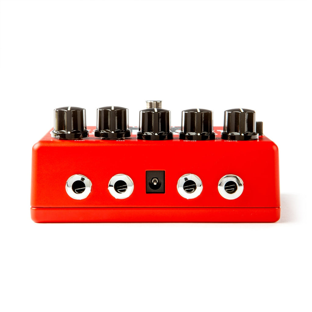 MXR Tom Morello Power 50 overdrive effects pedal with controls and input/output jacks, used for guitar tone shaping.