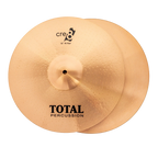 Pair of Total Percussion 14-inch hi-hat cymbals, single cymbals shown, with a shiny metallic finish and drumstick grooves.