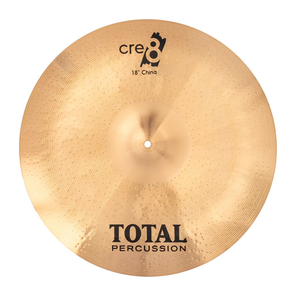 Total Percussion 18-inch China cymbal with a shiny bronze finish, shown front view, designed for percussion and drum setups.