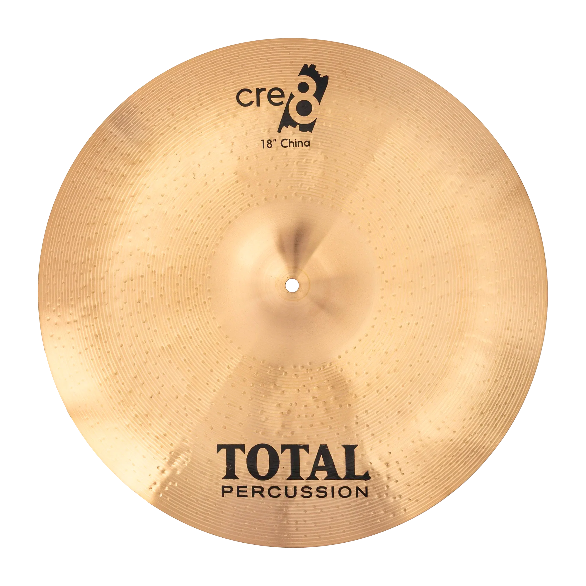 Total Percussion 18-inch China cymbal with a shiny bronze finish, shown front view, designed for percussion and drum setups.