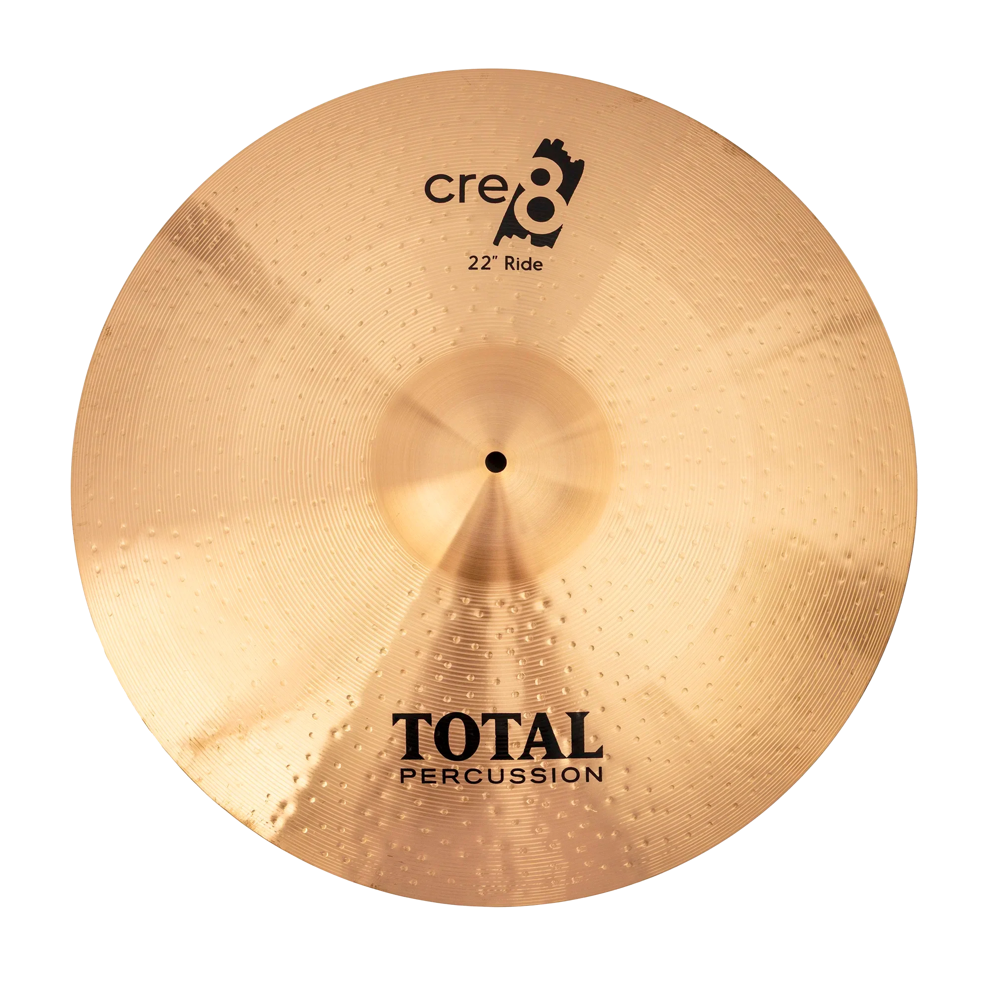 Total Percussion 22-inch ride cymbal, single cymbal with a shiny bronze finish, shown from the front.