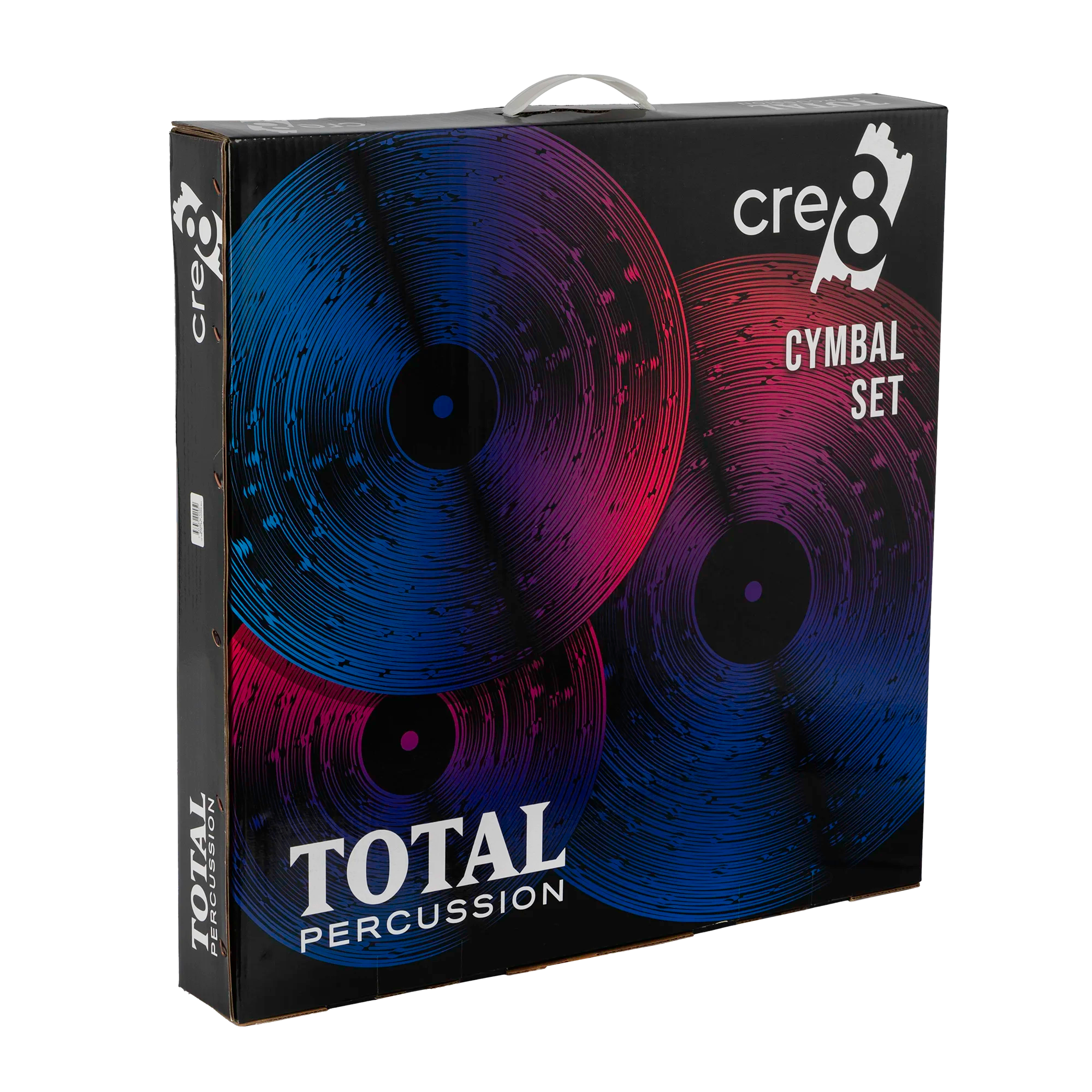 Total Percussion CRE8 Series cymbal box set with cymbal bag, includes various percussion cymbals for drumming enthusiasts