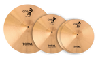 Total Percussion CRE8 Series Cymbal Pack with cymbals and included cymbal bag, showing various cymbal sizes and branded packaging.