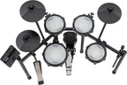 Roland TD-07DMK2 V-Drums electronic drum kit with mesh drum pads, cymbals, and control module on top view.