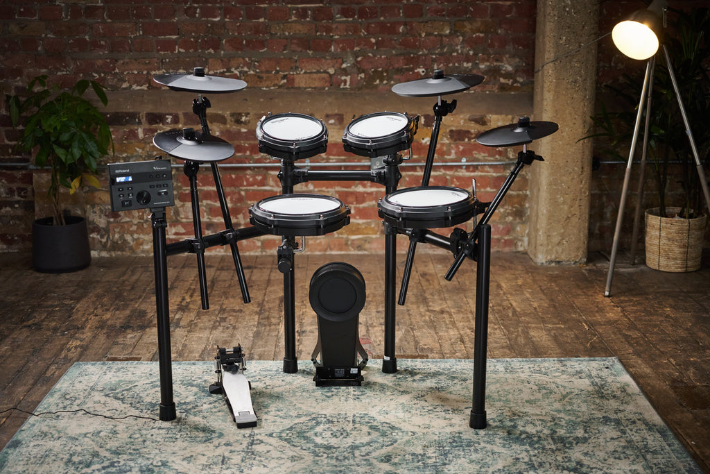 Roland TD-07KV2 V-Drums electronic drum kit with mesh drum pads and cymbals, compact and versatile electronic percussion setup