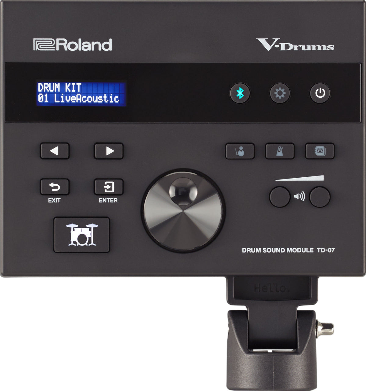 Roland TD-07DMK2 V-Drums electronic drum kit sound module with control knobs and display, part of the Roland electronic drum kits series.