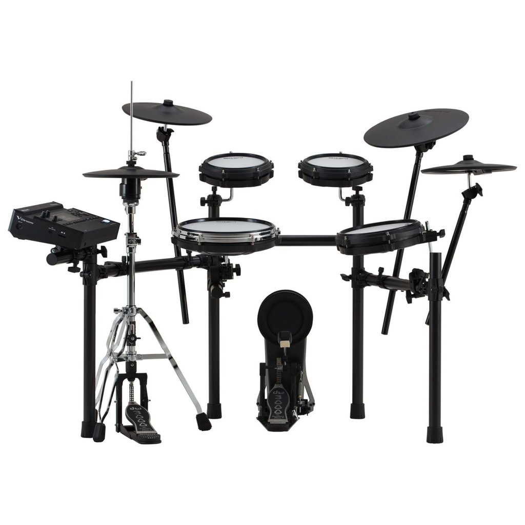 Roland TD316S electronic drum kit with mesh drum pads and cymbals, compact electronic drum set for practice and performance.