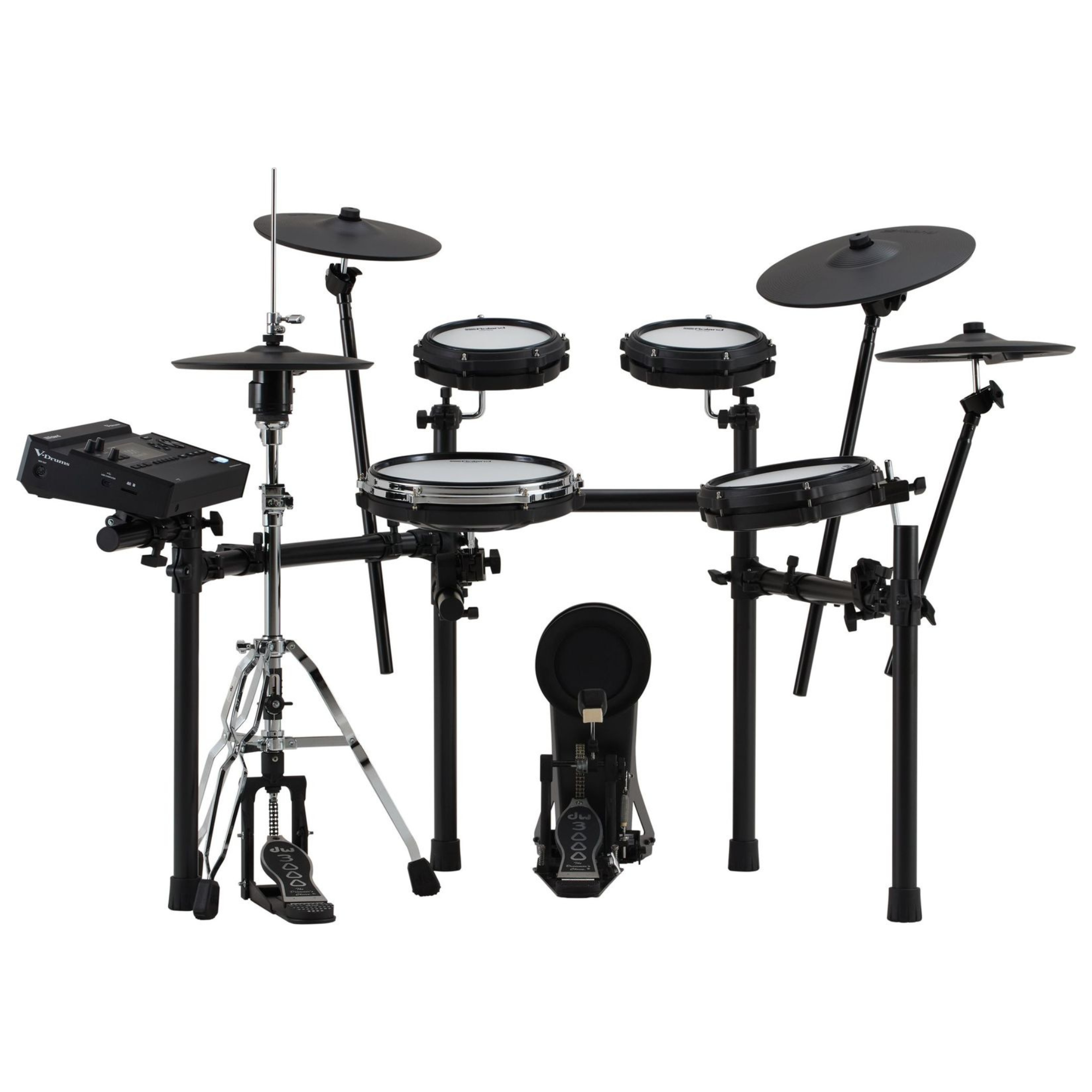 Roland TD316S electronic drum kit with mesh drum pads and cymbals, compact electronic drum set for practice and performance.