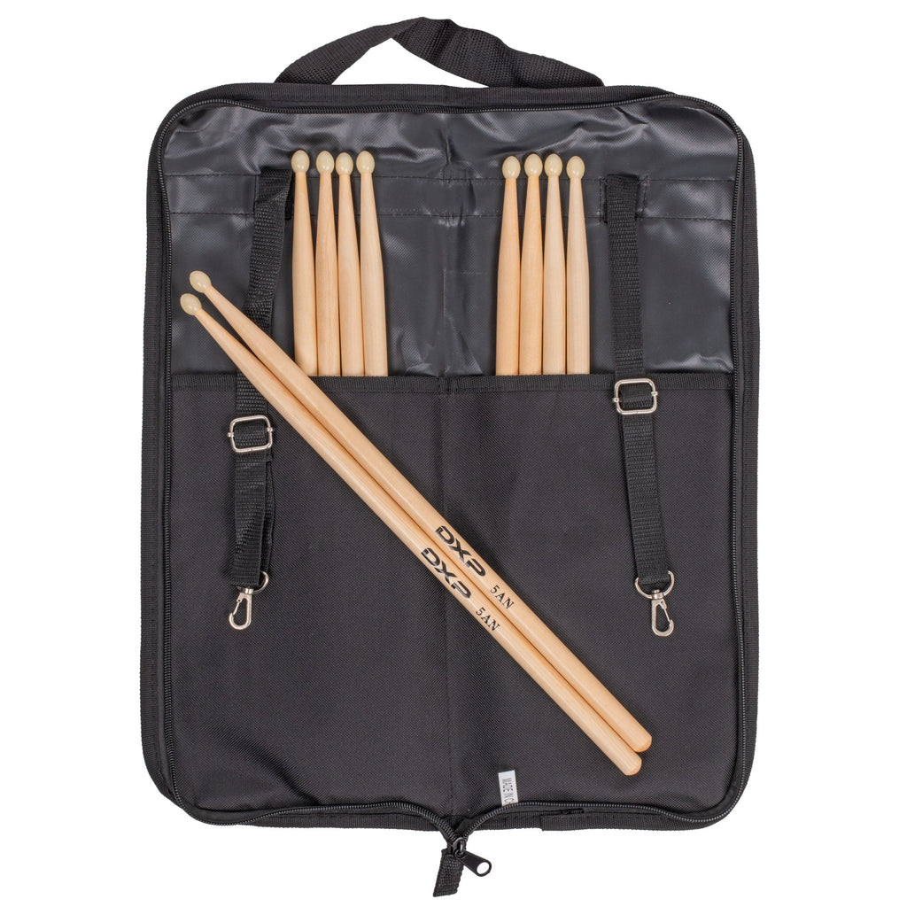 DXP TDK55AN Drumstick Bag with 5x Pairs of Drumsticks - 5A Nylon Tipped