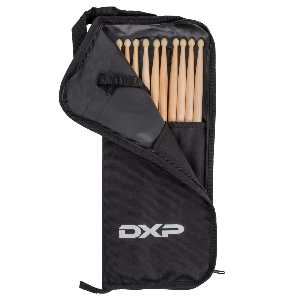 DXP TDK55AN Drumstick Bag with 5x Pairs of Drumsticks - 5A Nylon Tipped
