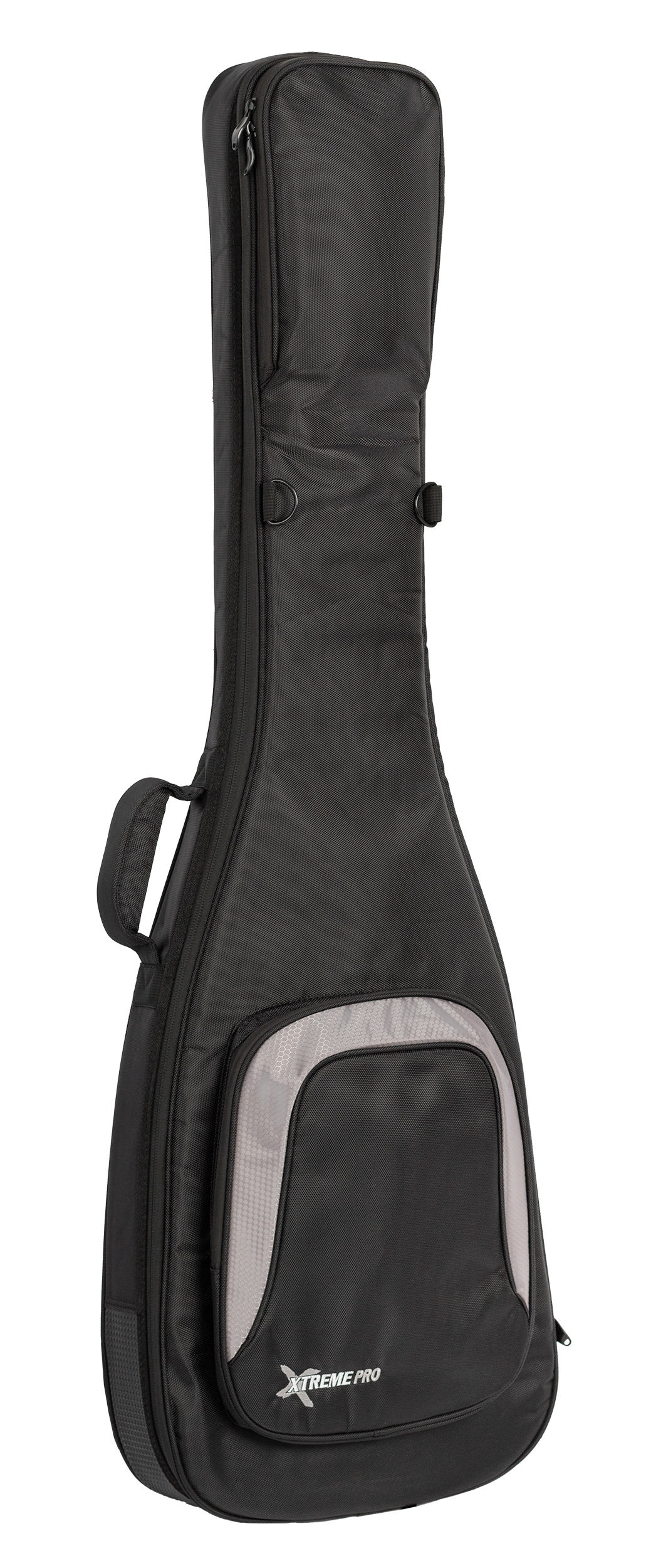 Xtreme Xtreme Pro Premium Deluxe Bass Guitar Gig Bag showing padded exterior, sturdy handles, and zipper closures for protection.