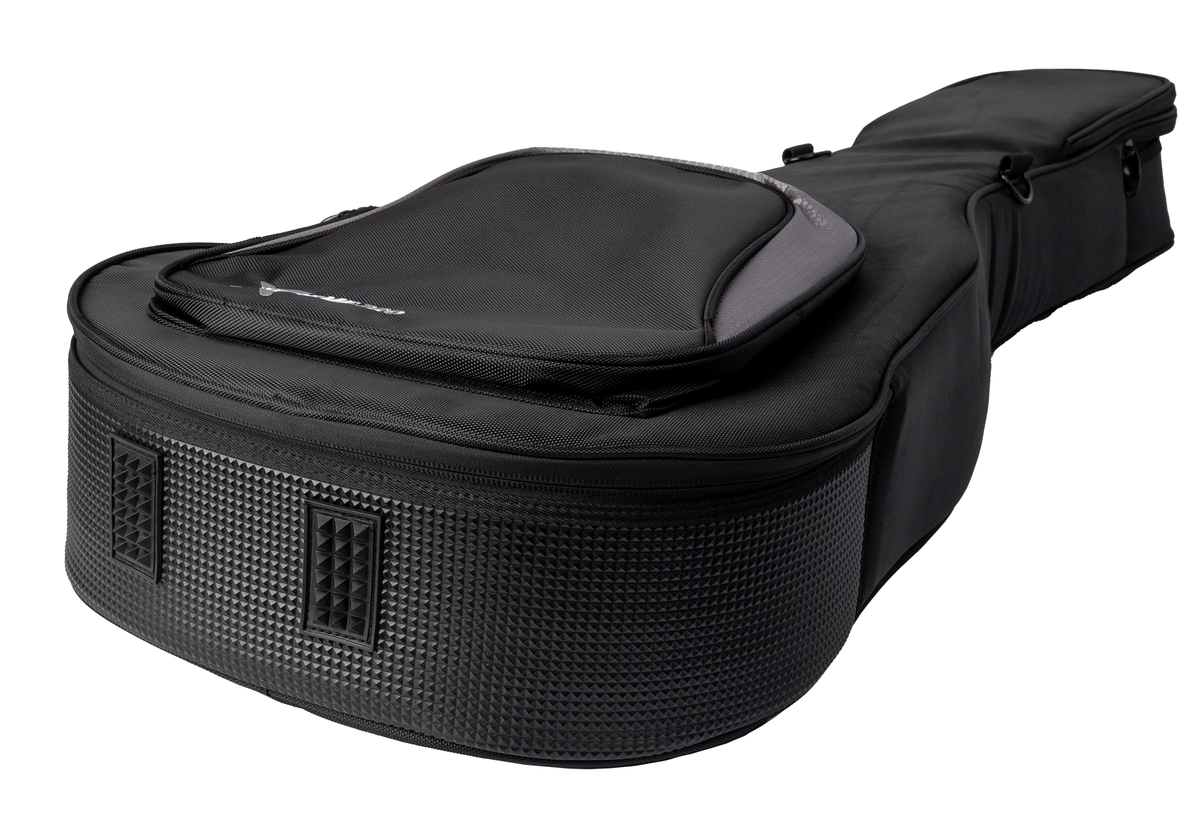 Xtreme Xtreme Pro Deluxe 4/4 Classic Folk Guitar Bag showing padded exterior and sturdy zippers for guitar protection.