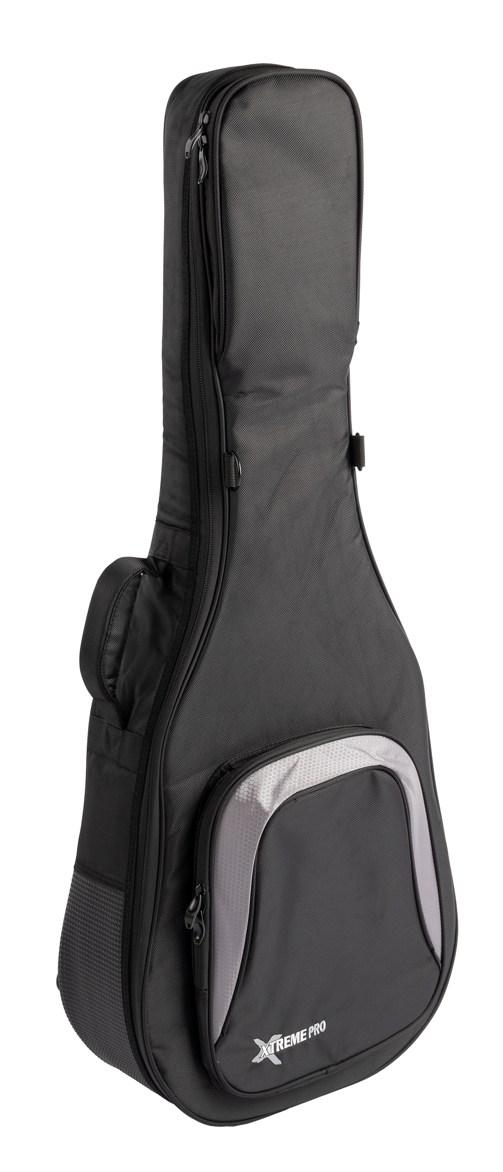 Xtreme Pro Premium Deluxe 4/4 Classic/Folk Guitar Bag showing padded exterior and durable straps for secure carrying.