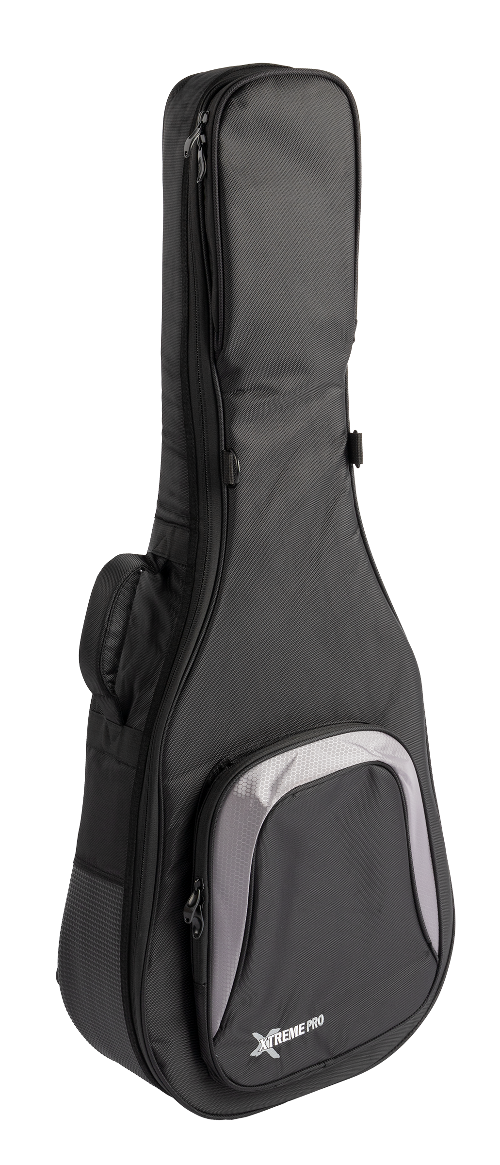 Xtreme Pro Premium Deluxe 4/4 Classic/Folk Guitar Bag showing padded exterior and durable straps for secure carrying.