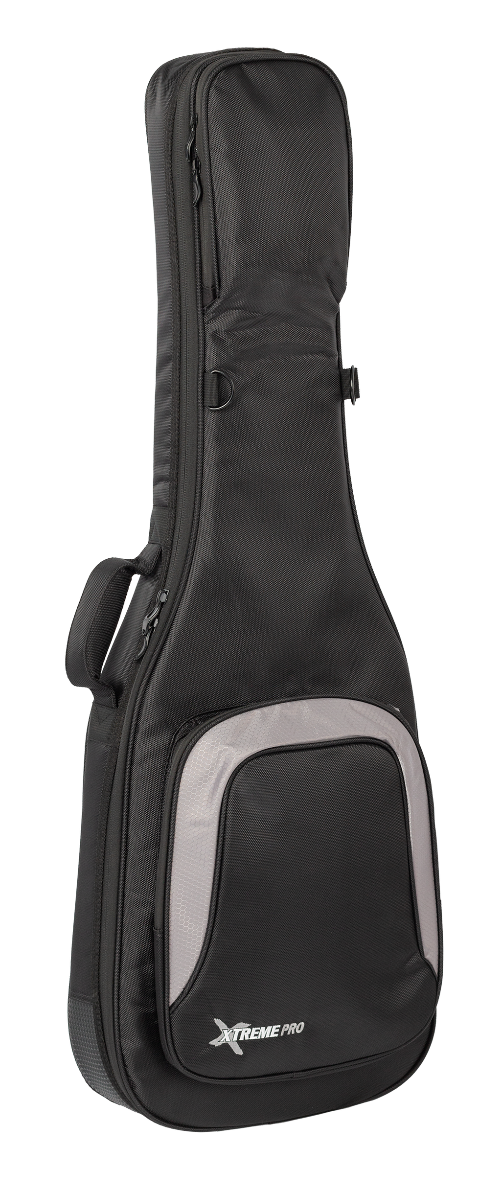Xtreme Xtreme Pro Premium Deluxe electric guitar gig bag with padded compartments and carry straps, shown from the right side.