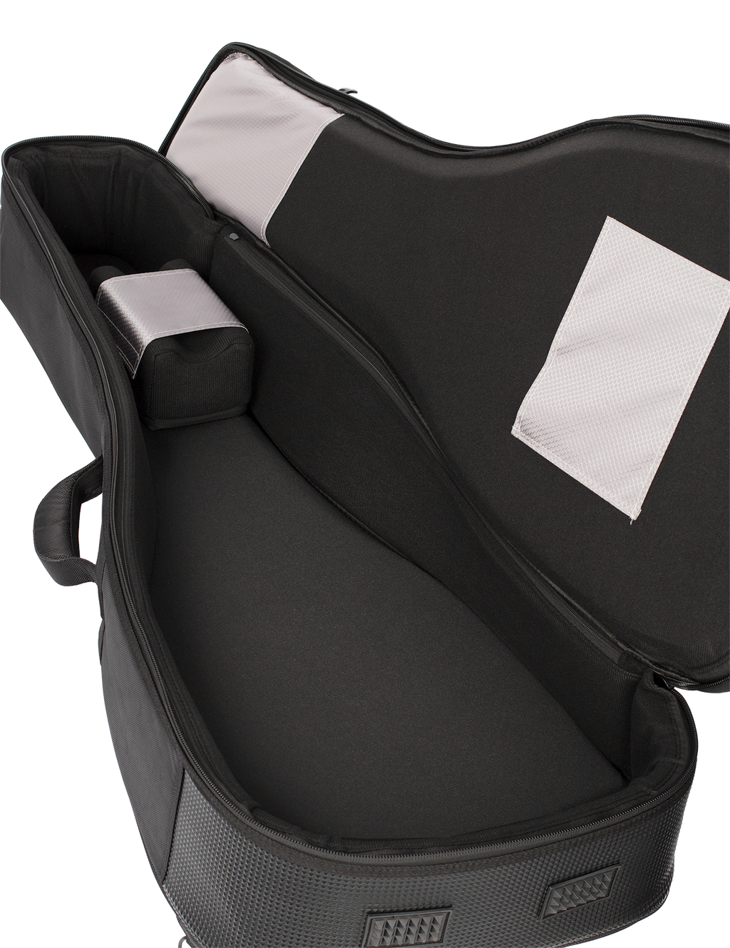 Open Xtreme Pro Deluxe Western/Dreadnought guitar gig bag showing padded interior, sturdy exterior, and carrying handles.