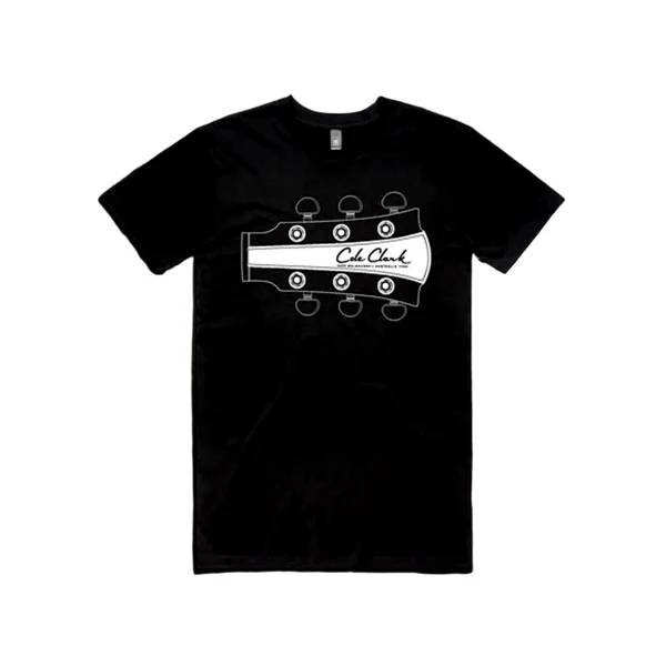 Black Cole Clark Headstock T-Shirt in 3XL, featuring a guitar headstock graphic, ideal for music gift enthusiasts.