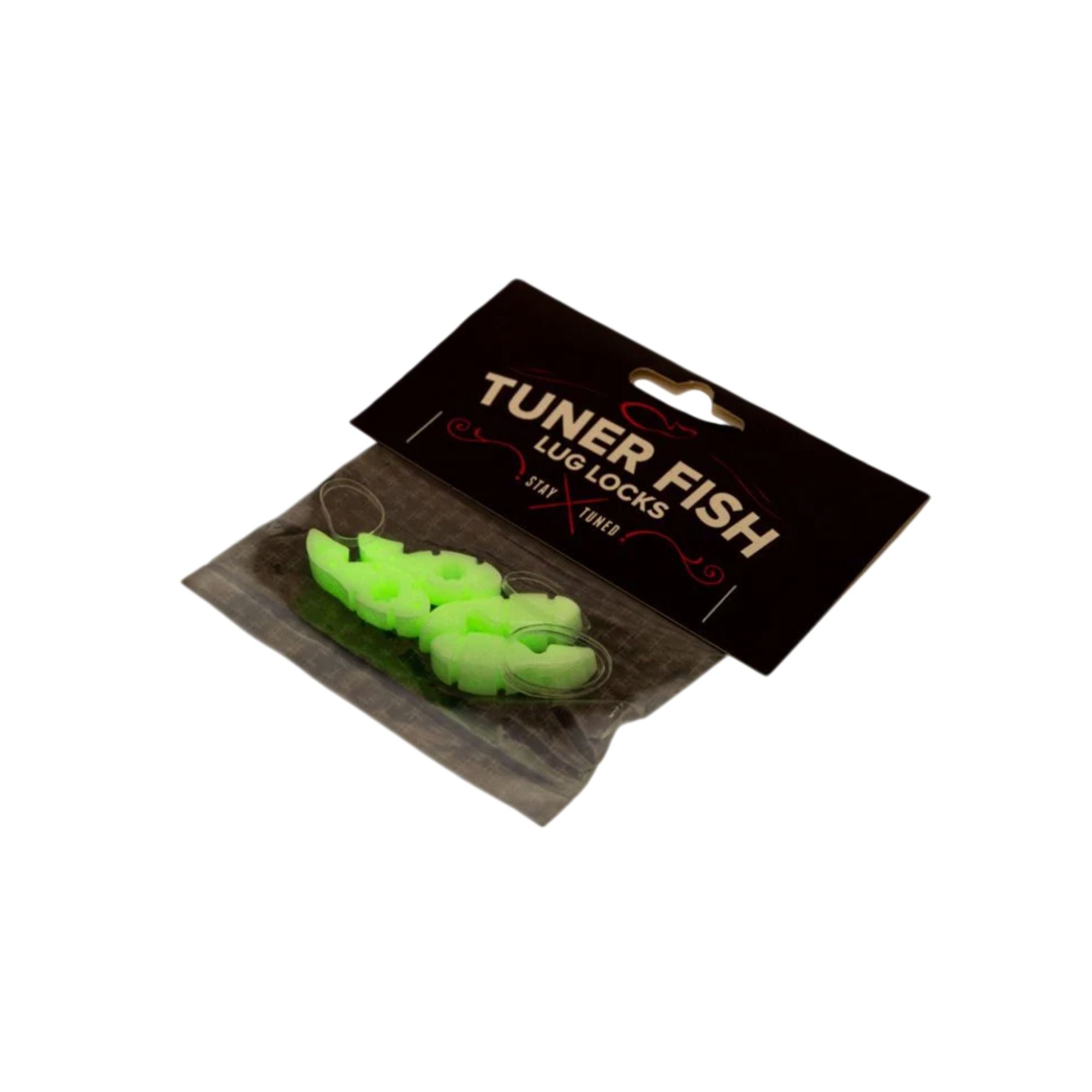 Tuner Fish Glow-in-the-Dark Fish Lug Locks set of four for drum hardware, featuring easy-to-see glow-in-the-dark design.