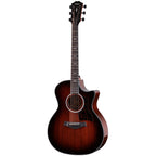 Taylor 324ce Next-Gen acoustic guitar with tropical mahogany top and shaded edgeburst finish, showcasing its elegant wood grain and design