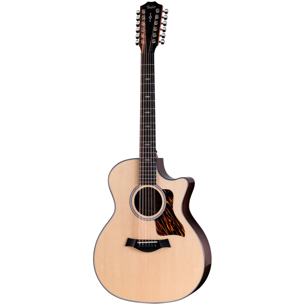 Taylor 454ce Next-Gen acoustic guitar in natural finish, featuring a cutaway body and elegant wood grain visible.