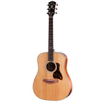 Taylor Gold Label 510e acoustic guitar in natural finish, showcasing its smooth body and detailed craftsmanship.