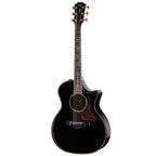 Taylor Builder's Edition 814ce Next-Gen acoustic guitar with Indian Rosewood and Adirondack spruce top, black finish, close-up view