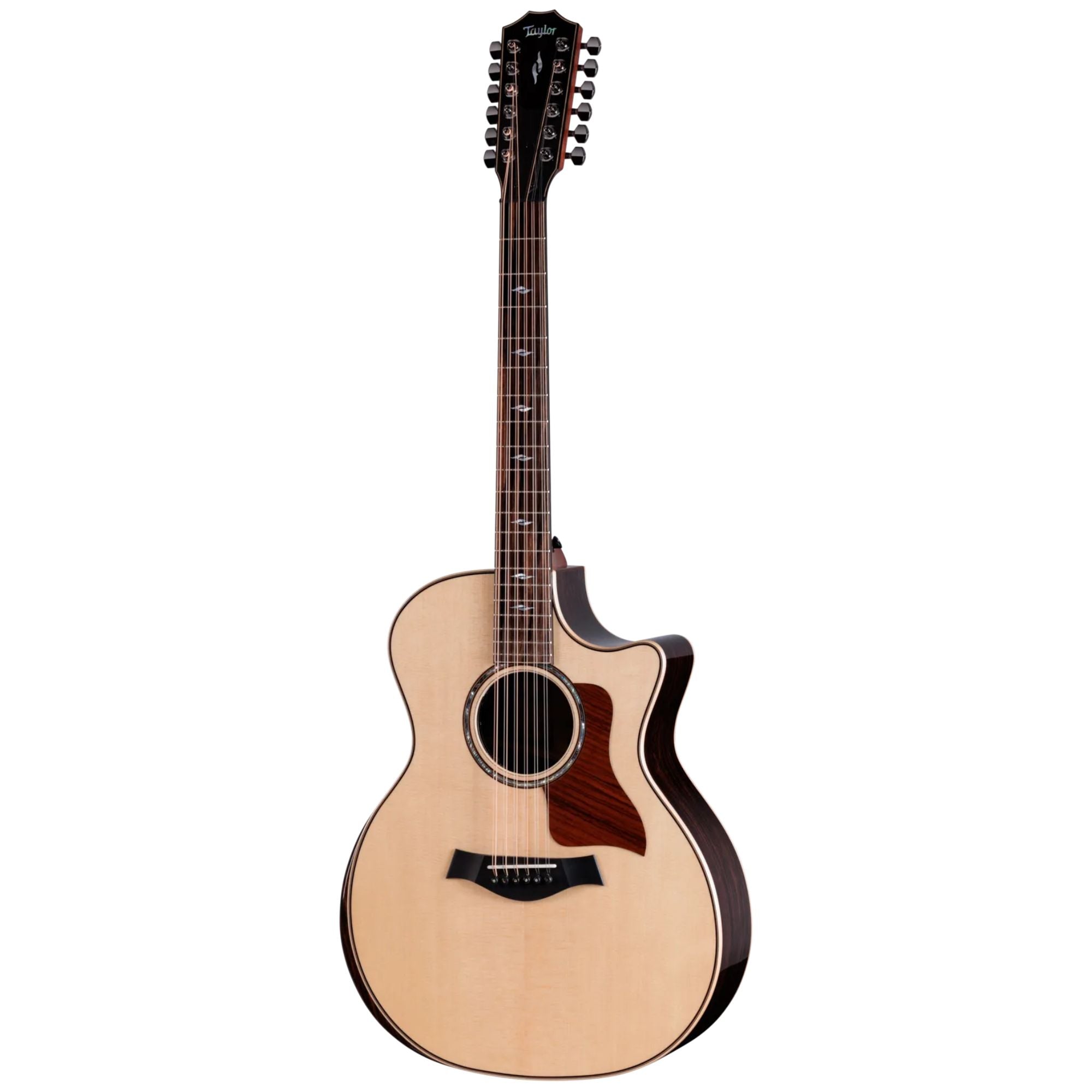 Taylor 854ce Next-Gen acoustic guitar with natural finish, showcasing its body, neck, and detailed craftsmanship.