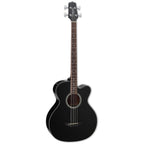 Takamine B30 acoustic bass guitar in black with a sleek body and wooden neck, designed for rich, resonant sound.