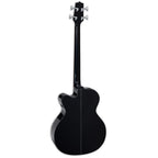 Takamine B30 Acoustic Bass guitar in black, featuring a sleek body and strings, designed for deep bass sound and comfortable play.